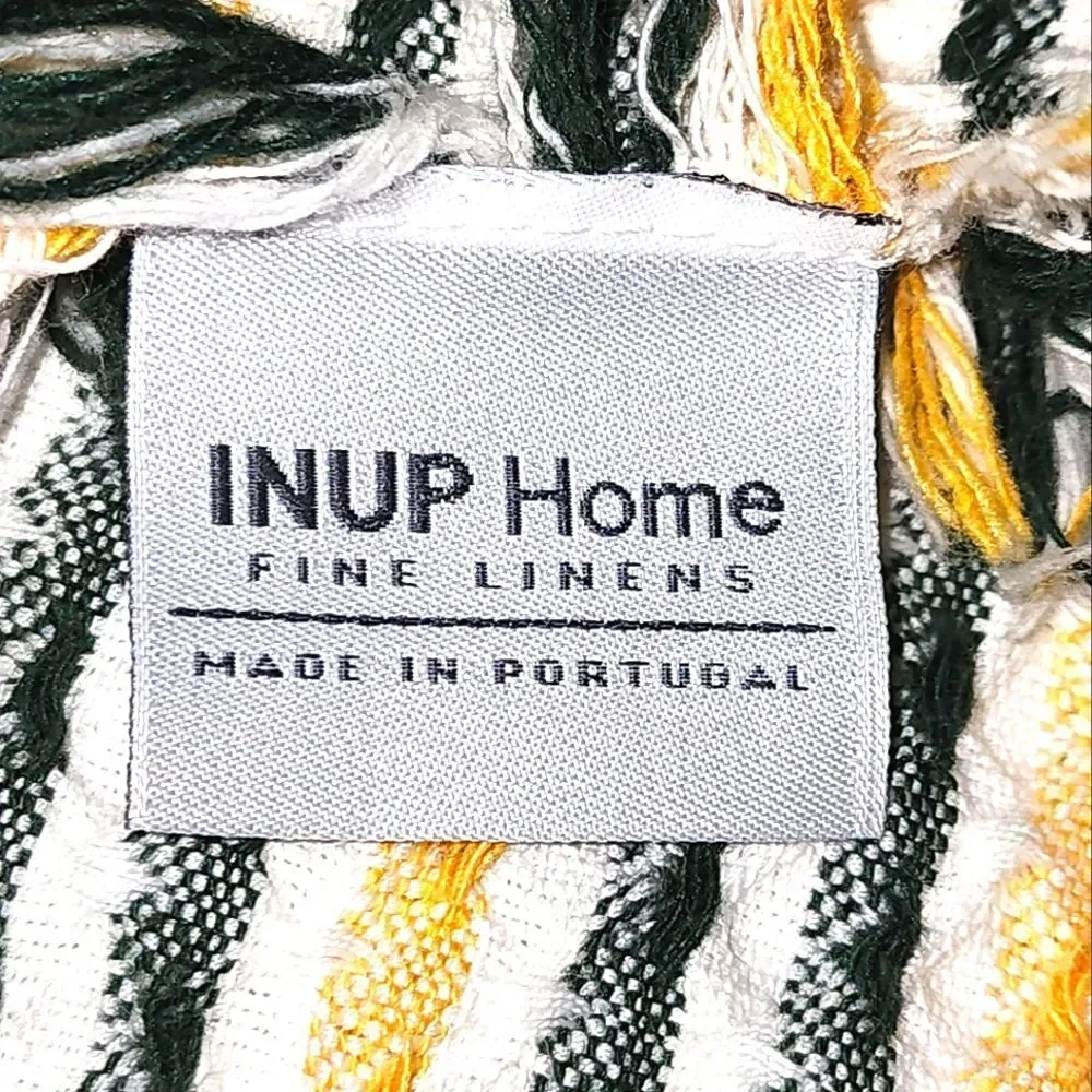INUP Home Portugal Made Green & Yellow Cotton Waffle Weave Fringed Throw 51